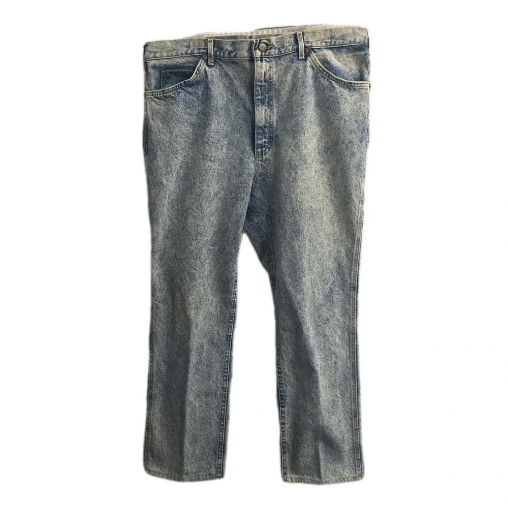 Vintage Lee Jeans Men's Blue Acid Wash Denim Classic Zip Fly USA Made 42x32